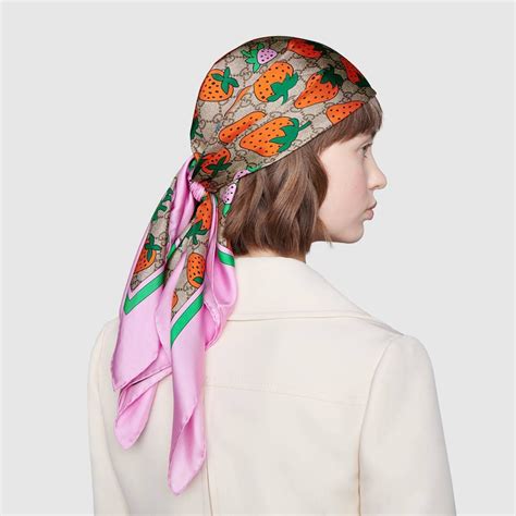 gucci strawberry silk scarf|Gucci silk scarf sale.